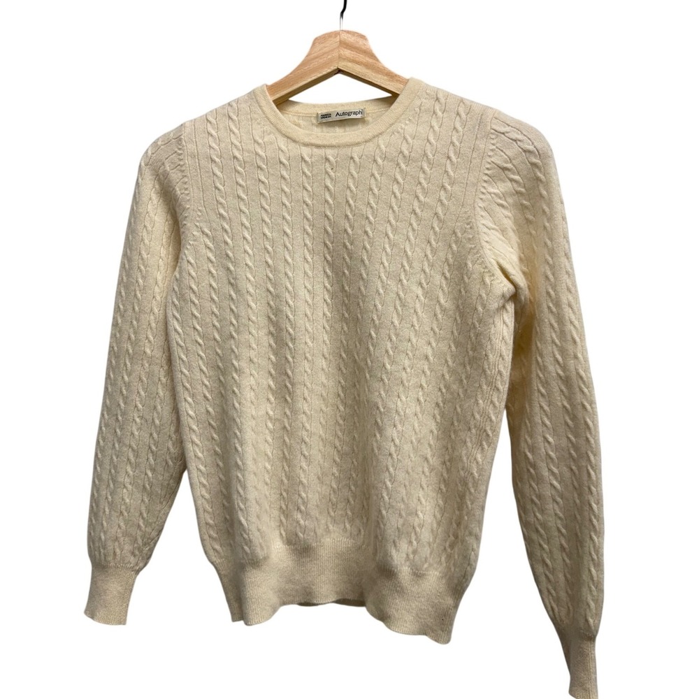 Marks and Spencer Autograph 100% Cashmere Cable Knit Sweater Cream Women S/M